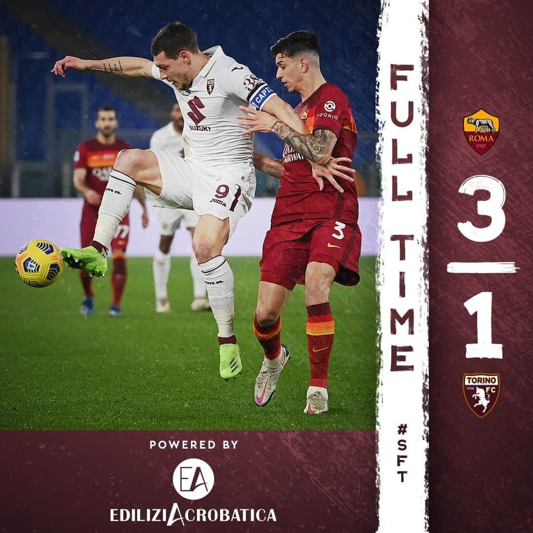 トリノFCさんのインスタグラム写真 - (トリノFCInstagram)「⏱️ Full time  #RomaTorino 3-1 #SempreForzaToro  #SFT」12月18日 6時45分 - torinofc1906