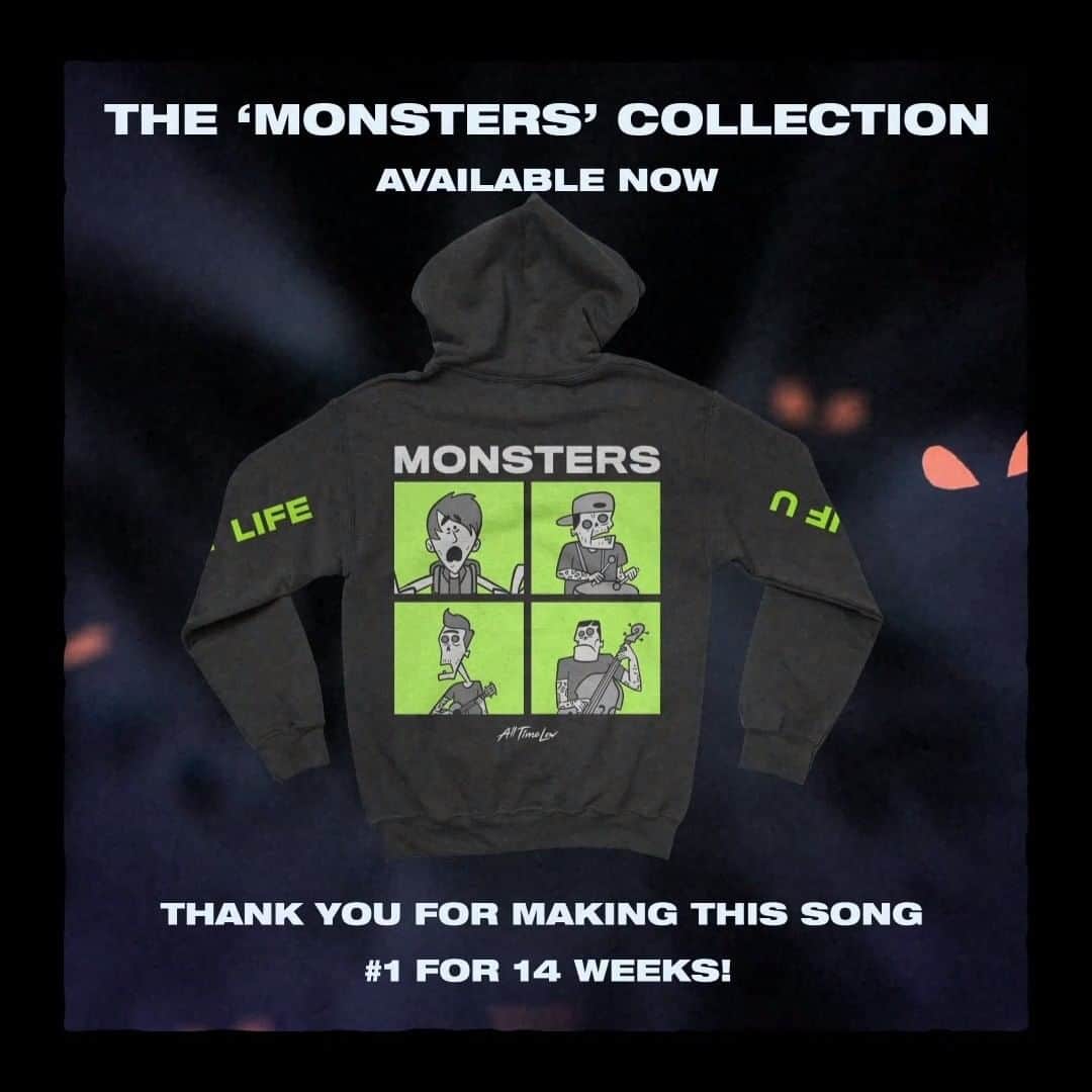 All Time Lowのインスタグラム：「Releasing some special merch to celebrate all the love you’ve shown for this song. Monsters collection available now on shop.alltimelow.com」