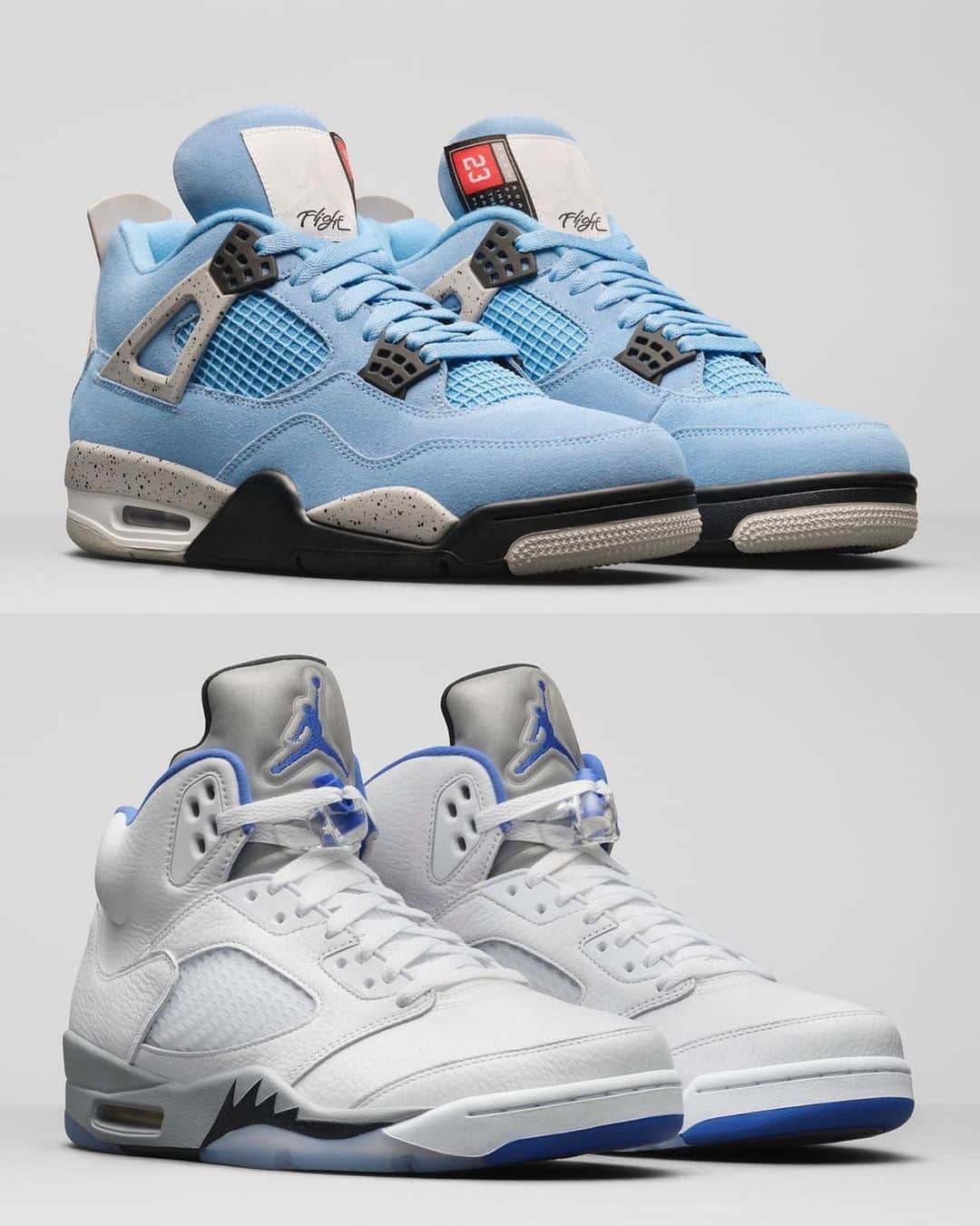 Sneakgalleryのインスタグラム：「Top or Bottom? - The Air Jordan Retro 4 SE #UniversityBlue is dropping March 6th next year. The Air Jordan Retro 5 #Stealth 2.0 is dropping March 27th.」