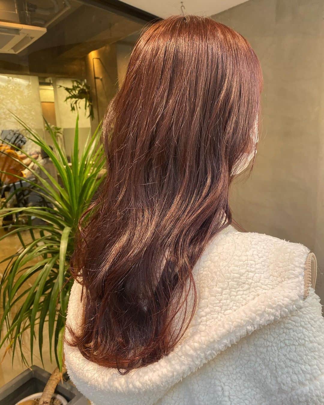 石川花音のインスタグラム：「・﻿ OM's﻿ ﻿ 初めて行った美容院でした💇‍♀️﻿ 少し赤っぽくしました！﻿ 外だと明るく見えるけど、実際は暗めの赤茶って感じの髪色です🙆‍♀️﻿ 期間限定で、次はまた戻す予定なのでちゃんと見納めといてね👀(まだ早い)﻿ ﻿ #名古屋美容院 #大須美容院 #赤髪 #ブリーチなしカラー #秋冬カラー #赤茶カラー」