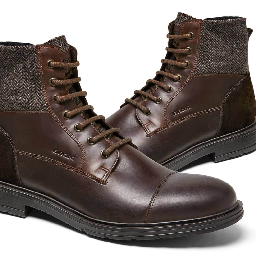 ジェオックスのインスタグラム：「Choose the contemporary formal style with our Geox Terence boots for him: a warm chocolate color & the unique Geox comfort will conquer even the most demanding man - guaranteed!」
