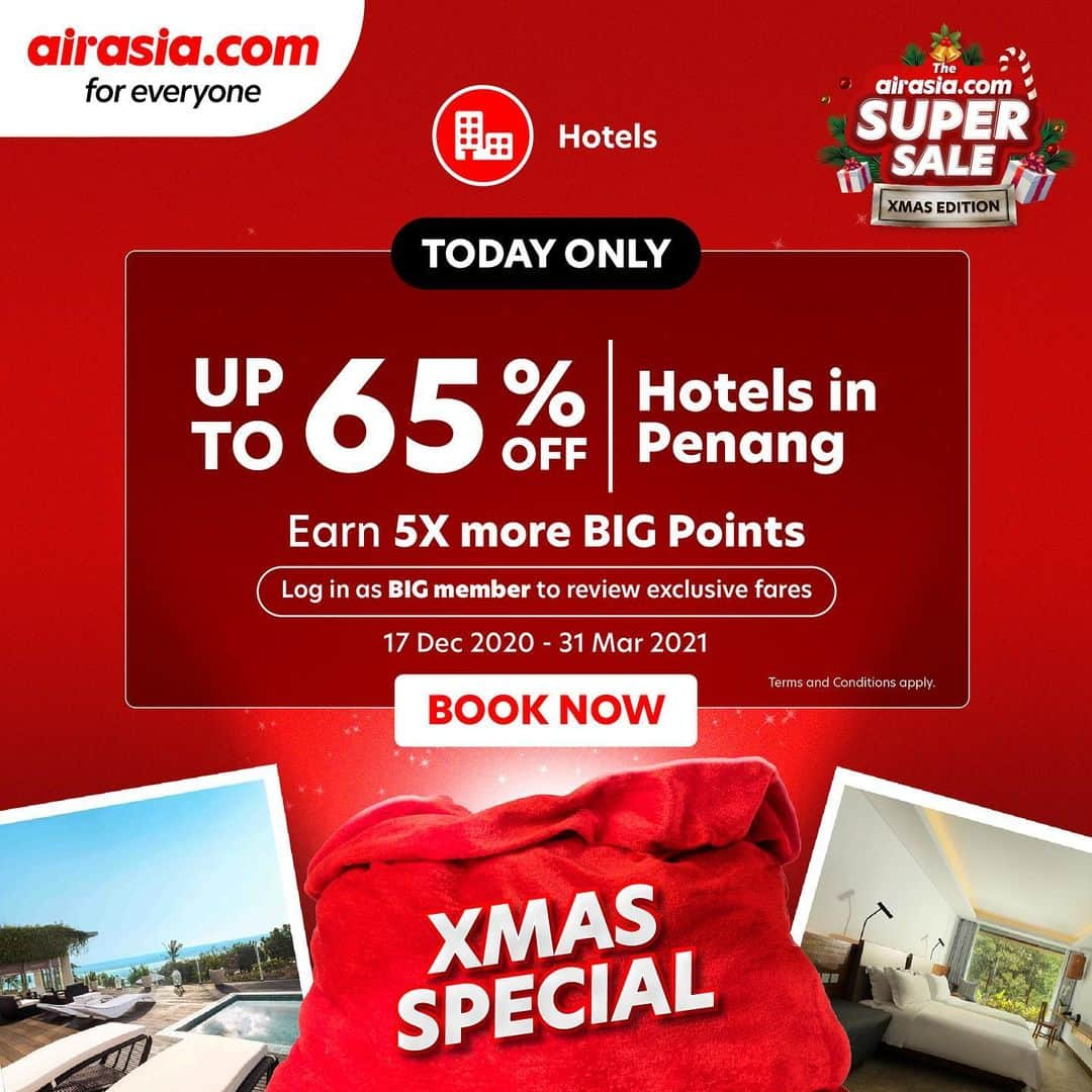 エアアジアさんのインスタグラム写真 - (エアアジアInstagram)「Missing room service, plush hotel pillows and the excitement of a hotel stay? 🤩👌🏻  Catch this deal and book now at airasia.com or head over to the link in our bio.  Travel from 17 Dec 2020 - 31 Mar 2021**  Stay at the preferred hotel of your choice and earn 5x more BIG Points with our XMAS SPECIAL deal. Hurry, 24 hours only! #airasiaForEveryone __________ VISA Card holders enjoy RM10* OFF *Promo is applicable with minimum spend of RM100 for Flights, SNAP and Hotels. Promotion shall not be applicable to bookings made under My Bookings on airasia.com. **T&C Apply」12月18日 16時39分 - airasiasuperapp