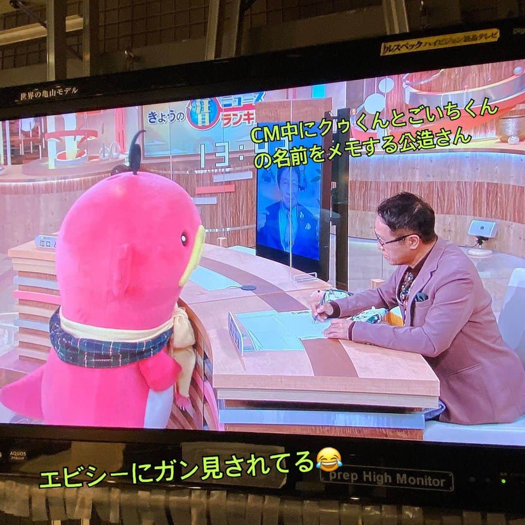 江口ともみさんのインスタグラム写真 - (江口ともみInstagram)「年内最後のABC「キャスト」 尾木先生が一緒なので、公造さんにもお友達を（笑)ごいちくんとクゥくんに出演してもらいました✨  私は子年最後なのでやはり甚八を連れて行きました🐭😊名前一瞬間違えたのは、フモフモさん以外で我が家には「ねずお」がいるからです😅 ごめんよ🙏甚八😅  あ、動画が1分までなので最後が💦 別で動画プラスします😅 編集でも写真や動画プラスがなぜ出来ない😭  後半はいつものように後ろにいたけど、甚八しか撮影出来ず😅ごいちくんたち映ってたかな？！  そして尾木ママから美味しいビスケットの差し入れが届いていました❤️ ホワイトチョコレートに🍓が入ってて美味しかったです😊✨  尾木先生ご馳走さまでした💕  最後のエビシーの写真ですが、可愛いポーズを決めてくれたのですが、スタジオでも足の先を触るポーズしてたんだけど、何の意味があるかはわからないままでした😂 エビシーのマイブームかな？！（笑）  来年は1月8日の出演✨ 勿論お供するのは。。。😆  来年のキャストもお楽しみに✨  #fumofumosan #フモフモさん #甚八#ごいちくん#クゥくん #abcキャスト#尾木直樹先生 #井上公造さん #エビシー」12月18日 21時38分 - tomomin.eguchi