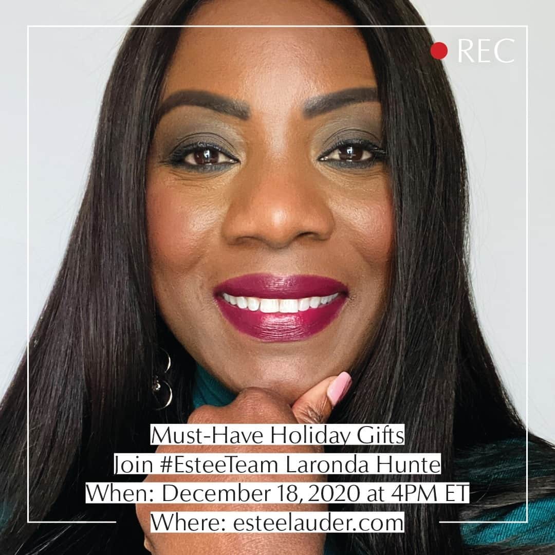 エスティローダーのインスタグラム：「Who said #holiday gifting should be hard? Luckily, #EsteeTeam @laronda_el_girlboss is here to help.😍 Tune for a special live event TODAY at 4PM on esteelauder.com, where Laronda speaks on finding the perfect gift and sharing her #EsteeEssentials! Featuring #AdvancedNightRepair, #PureColorEnvy, #DoubleWear and so much more! ✨」