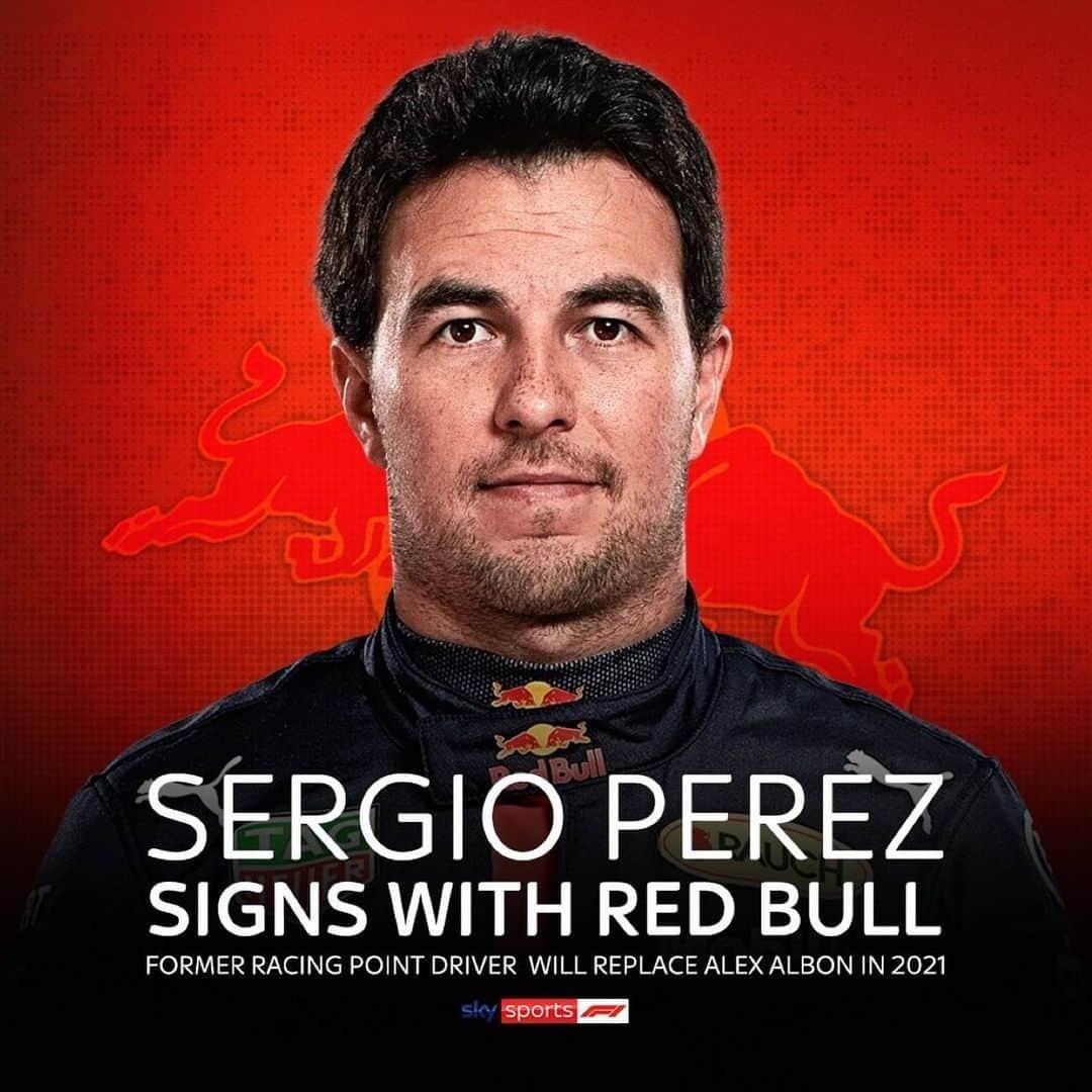 ジェンソン・バトンのインスタグラム：「Well done @redbullracing 👏🏽 great decision, so happy for @schecoperez. @skysportsf1 #skysportsf1 • • @alex_albon will stay at Redbull as test/reserve driver, tough call for him so late in the day.」