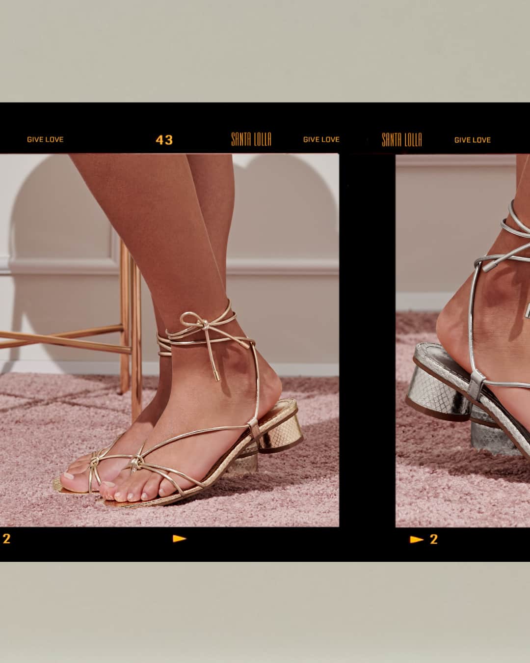 Santa Lollaのインスタグラム：「As definições de metalizado acabam de ser atualizadas: com o up da textura snake, as sandálias da nossa linha festa ganham um adicional de estilo, em uma proposta ideal para os momentos especiais de final de ano. Vamos de ouro ou prata? [ R$169,90 cada ] #letsparty #santalollaverao21 #sandals #shiny #roundheels」