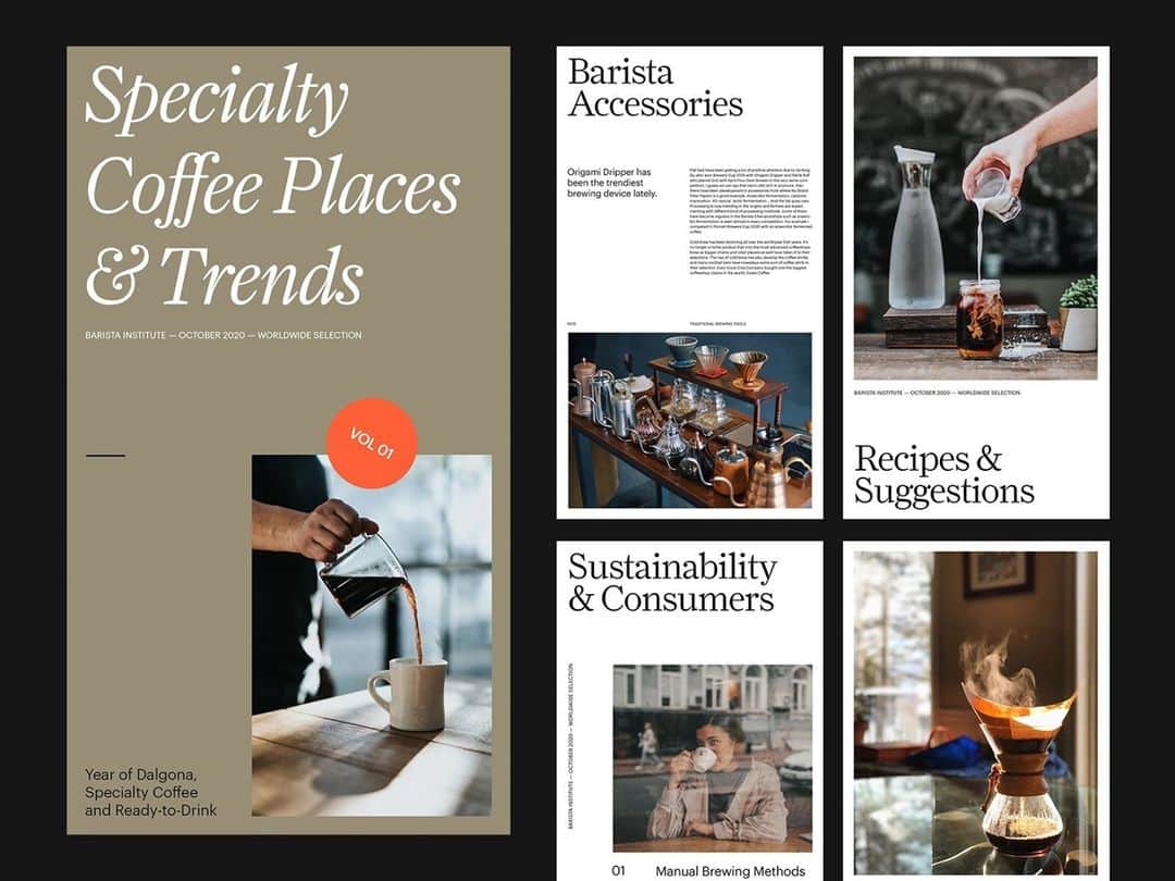 Dribbbleさんのインスタグラム写真 - (DribbbleInstagram)「Specialty Coffee — Brochure Layout by Marko Cvijetic @resk___⠀ ⠀ #dribbble #design #brochure #graphicdesign #typography #coffee」12月19日 1時45分 - dribbble