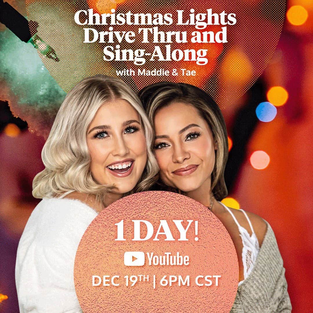 Maddie & Taeのインスタグラム：「One more day... until our holiday live stream!! 🎄 Visit the link in our bio to set a reminder. Join us on Saturday, 12/19 at 6PM CST!」