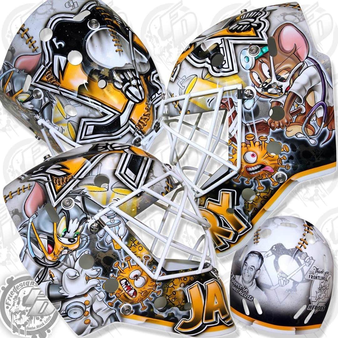 NHLさんのインスタグラム写真 - (NHLInstagram)「Tristan Jarry's new mask features Tom & Jerry as health care workers helping to fight the pandemic.   (📸: TW/ friedesigns)」12月19日 2時01分 - nhl