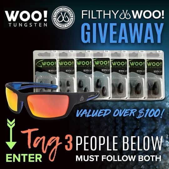 Filthy Anglers™さんのインスタグラム写真 - (Filthy Anglers™Instagram)「🚨 GIVEAWAY ALERT!🚨We have teamed up with @wootungsten for this #FilthyWOO! giveaway, WOO! Simply tag 3 friends below in the comment section and you must be following both @filthyanglers and @wootungsten to win. To better your chances, make sure you enter on both pages!  We will narrow it down to 2 finalists on Monday, 1 from each page and a winner will be announced Monday night!  This prize pack is valued at over $100.00 and includes our Filthy Balsam Polarized lens and a WOO! Tungsten Never Chip Pro Pack of flipping weights! Best of luck to all! www.filthyanglers.com #fishing #giveaway #free #woo! #wootungsten #bassfishing #angler #hunting #icefishing #monsterbass #bass #filthyanglers #getfilthy #anglerapproved #catchandrelease」12月19日 8時05分 - filthyanglers