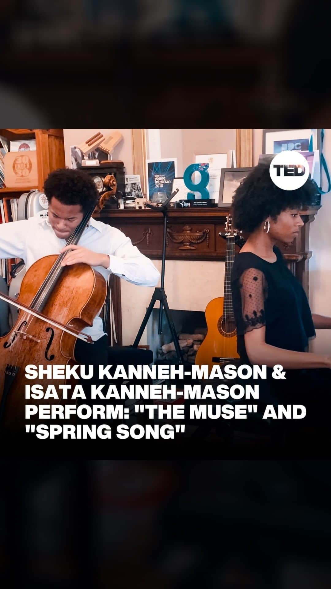 TED Talksのインスタグラム：「Close your eyes and ease into the weekend with this relaxing classical performance from sibling duo Sheku Kanneh-Mason (@shekukannehmason) and Isata Kanneh-Mason (@isatakannehmason). 😌🎶 Their cello-and-piano duet of ”The Muse" by Russian composer Sergei Rachmaninoff and ”Spring Song" by British composer Frank Bridge was filmed earlier this year for our TED2020 conference. http://t.ted.com/blguppj #TEDMusicFridays」