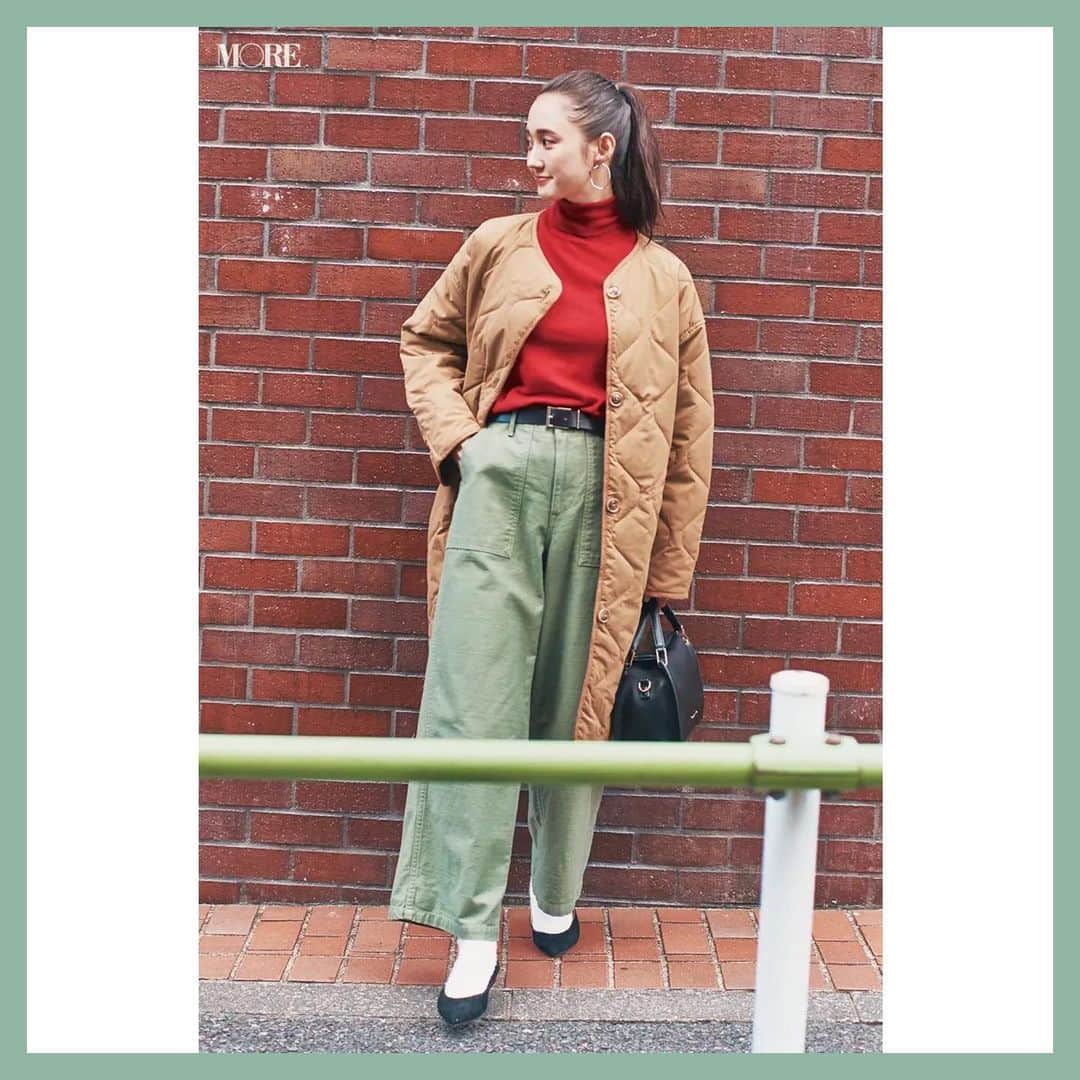 MOREさんのインスタグラム写真 - (MOREInstagram)「【今日のコーデ】12月19日(土) 上品なキャメル色のコートがカジュアルな日の味方！　タートルニットの首もとがきれいに見えるノーカラーで品よくこなれて。女っぽい色やベルトでスタイルアップすれば、ラフすぎず大人っぽさもキープできる。  コート：#アメリカンホリック ニット：#ゲストリスト パンツ：#ジャパンブルージーンズ 靴：#フラッパーズ バッグ：#ロデスコアーバンリサーチ ベルト（一部店舗のみ販売）：GU  #MORE #moremagjp #デイリーモア #のぼり坂OL #ファッション #fashion #鈴木友菜 #友菜ちゃん」12月19日 8時22分 - moremagjp