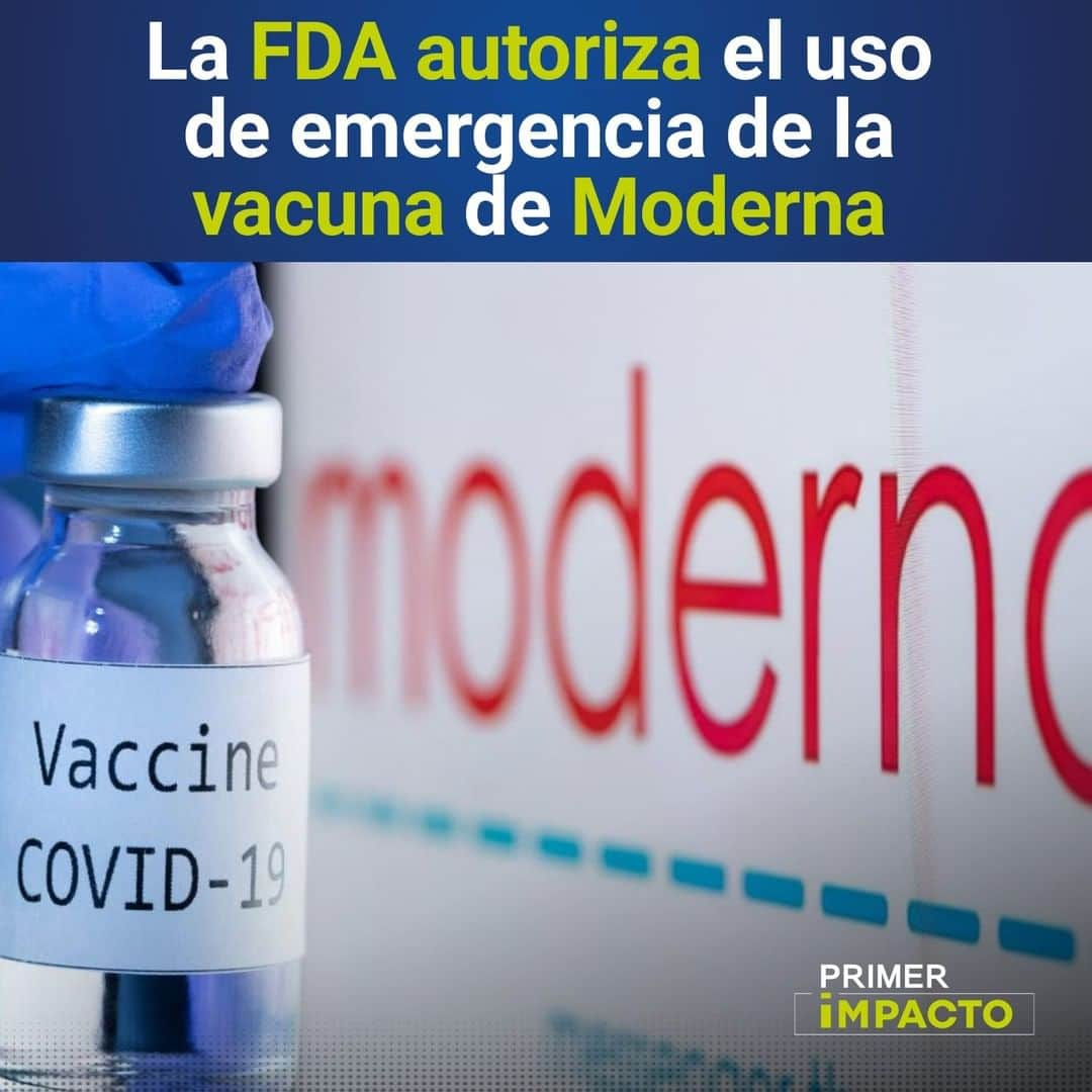 Primer Impactoさんのインスタグラム写真 - (Primer ImpactoInstagram)「La #FDA autoriza el uso de emergencia de la #vacuna de #Moderna y miles de personas más podrán ser inmunizadas próximamente.  La aprobación de esta segunda vacuna da luz verde para que miles de personas más puedan ser inmunizadas desde de la próxima semana.  Más información en el link de nuestra biografía.  #PrimerImpacto.」12月19日 9時40分 - primerimpacto