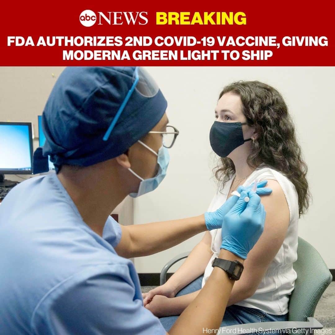ABC Newsさんのインスタグラム写真 - (ABC NewsInstagram)「BREAKING: The U.S. Food and Drug Administration has authorized use of a second COVID-19 vaccine for people age of 18 and over, a move that will trigger the shipment of millions more doses to hospitals and nursing homes next week. See more at LINK IN BIO. #coronavirusvaccine #covid_19 #pandemic」12月19日 10時01分 - abcnews