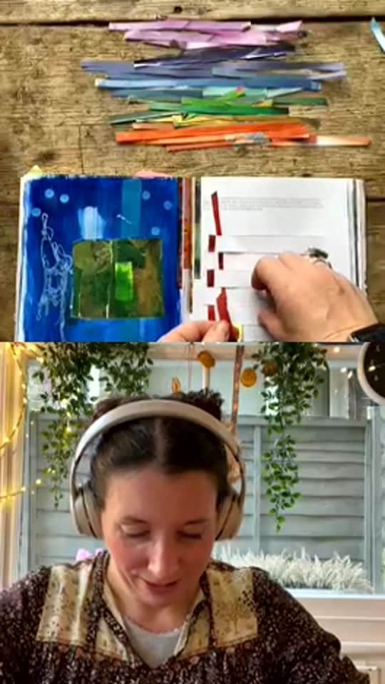Tea and sittingのインスタグラム：「...Emily and I get stuck into the colour weaving exercise from my new book and it’s fascinating to see how each of them takes shape and how different the unconscious back weavings are! If you wanted to do the exercise yourself, this is a lovely mellow creative video to encourage you to start cutting and playing with the book...I’d love to see what your weavings turn out like!! #colourweaving #sensoryplay #consciouscreativity  @leapingharepress @quartocreates @emilyquinton @consciouscreativity」