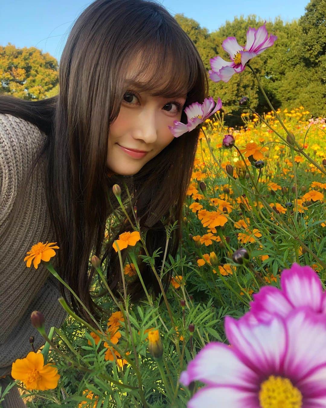 矢倉楓子さんのインスタグラム写真 - (矢倉楓子Instagram)「iPhone ver📸💐 にんまり☺️  #お花畑 #flowers #自然光 #ニットワンピース #紅葉」11月25日 21時47分 - fufu_ice