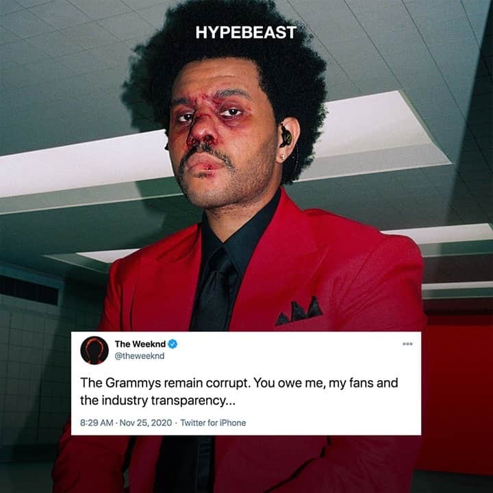 HYPEBEASTさんのインスタグラム写真 - (HYPEBEASTInstagram)「@hypebeastmusic: @theweeknd has publicly voiced his frustrations with the @recordingacademy following the news that ‘After Hours’ received zero nominations for the 2021 Grammy Awards. The XO Records head’s brief statement arrives after Recording Academy interim president and CEO Harvey Mason Jr. “explained” why ‘After Hours’ went home with no nods. Find out more details via the link in bio.⁠ Photo: The Weeknd」11月25日 16時35分 - hypebeast