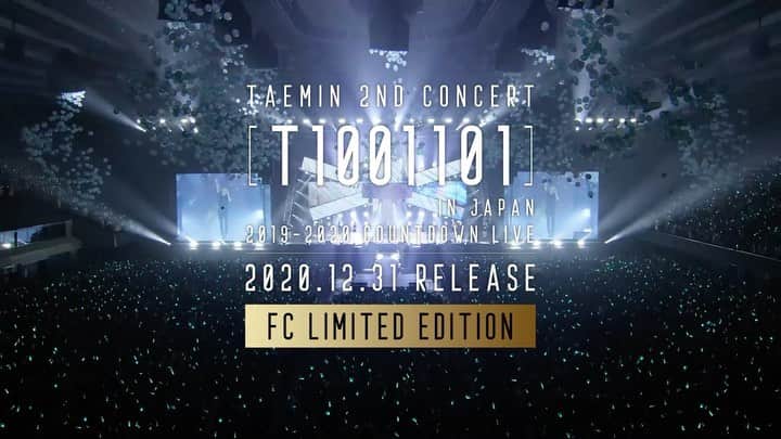 SHINeeのインスタグラム：「. テミン史上初のカウントダウンライブ「TAEMIN 2ND CONCERT [T1001101] in JAPAN」の2019年12月31日大阪城ホール公演の模様を全曲ノーカット編集にて収録し、ファンクラブ会員限定完全生産限定で2020年12月31日に発売決定！  グッズ付完全限定生産盤にはテミンフェルト缶バッジセットが封入！ 更にどちらの形態にも外付け特典として、テミンビジュアルでデザインされたマスクケースがついてくるので、ぜひチェックしてください✔️  #テミン #TAEMIN #T1001101」