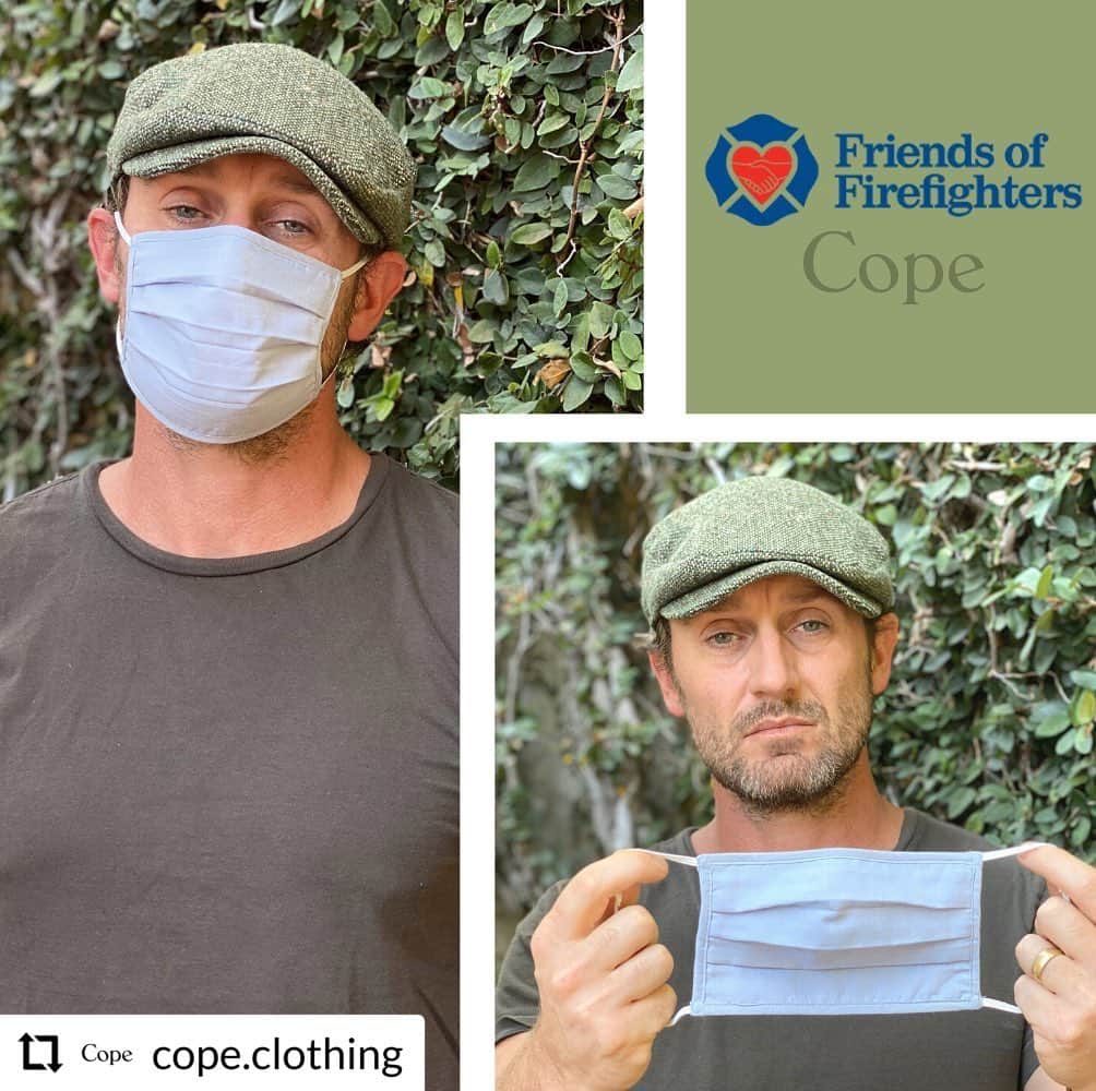 ジョシュ・スチュワートのインスタグラム：「Help us raise awareness raise about mental health by purchasing a @friendsoffirefighters Limited addition Chambray mask. Each purchase helps provide online counseling to firefighters and their families. Order yours now at @cope.clothing」
