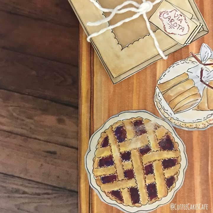 のインスタグラム：「Pies...Pies...who wants pies?! 🥧 Nothing more delicious than a freshly baked pie...straight from the oven...slightly warm and the aroma fills the room with comfort & happiness! On this table is the Raspberry Costata and in the box is the Torta Di Mandorle. And a little bag of biscotti for the walk home is always a good idea!😊 Not too late to give a friend a pie or enjoy one or two for yourself! 🥧😍 Happy day before thanksgiving everyone! @viacarota  . . . . #stopmotion #cafehopping #westvillagenyc #westvillagelife #thisisnewyorkcity #stopmotionanimation #westvillage #greenwichvillagenyc #greenwichvillage #igersofnyc #timeoutnewyork #chasing_facades #picturesofnewyork #made_in_ny #seeyourcity #newyorkgram #prettycitynewyork #newyorkarea #facade #facadelovers #picame #stopmotionvideo #icapture_nyc #instagramnyc #coffeecakescafe  #nycrestaurants #urbansketchers #viacarota」