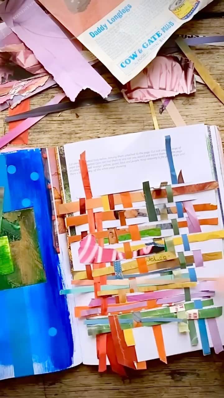 Tea and sittingのインスタグラム：「📚✂️...after this morning’s live with @allsortsoflovely I sat at the table and carried on colour weaving for ages...I still haven’t finished the back yet, but this exercise from my new book has been a much needed ‘stopping’ meditation... 😌🌿 ( I have some signed copies available from my online shop at the moment and there are also links in my bio to some other online places you can buy it 😉 ) #cctheworkbook #consciouscreativity @consciouscreativity @leapingharepress @quartocreates」