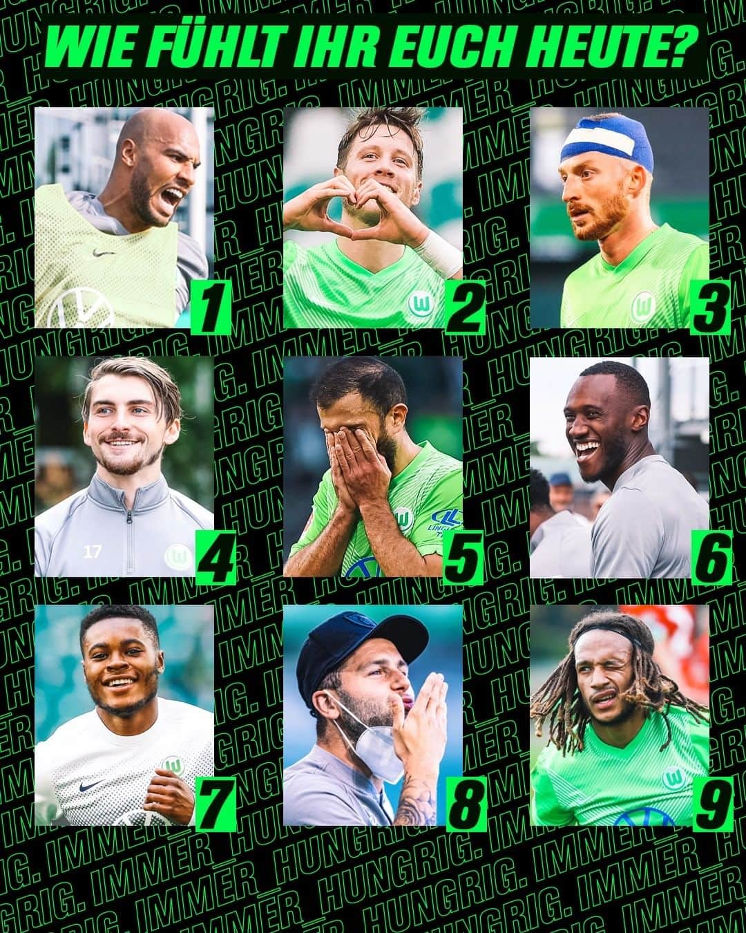 VfLヴォルフスブルクさんのインスタグラム写真 - (VfLヴォルフスブルクInstagram)「🤔 Schreibt's in die Kommentare und schenkt den Jungs ein Double-Tap! 💚  #vflwolfsburg #arbeitfussballleidenschaft #bergfest #mood #immernurdu #immer_hungrig #wednesday」11月25日 23時24分 - vfl.wolfsburg