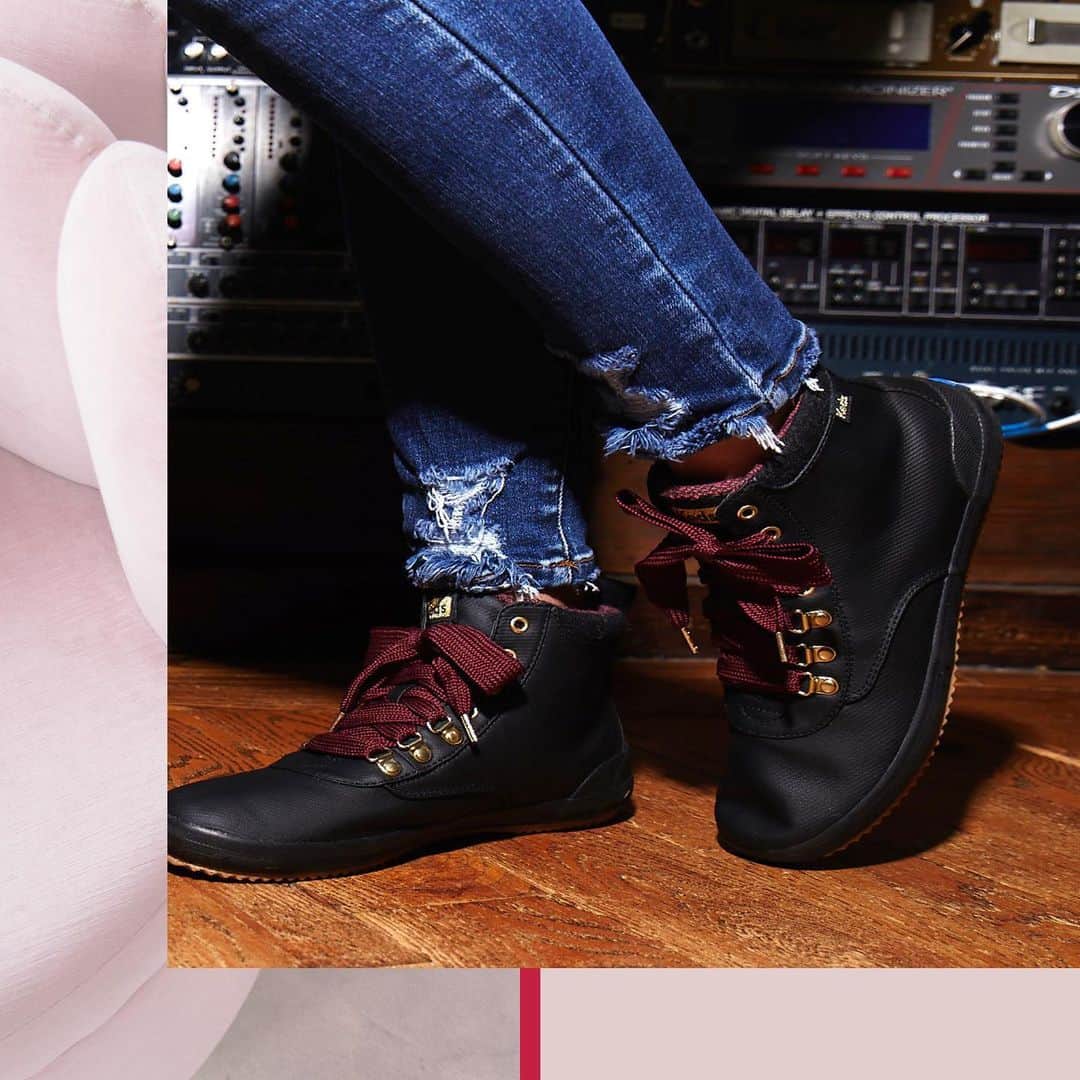 Kedsのインスタグラム：「An exclusive, amped up take on our best-selling Scout sneaker boot. Water and stain repellant, statement-making burgundy laces, cozy inside lining, made in a limited edition batch and only available on keds.com. Tap to shop this cyber week special before it’s gone.」
