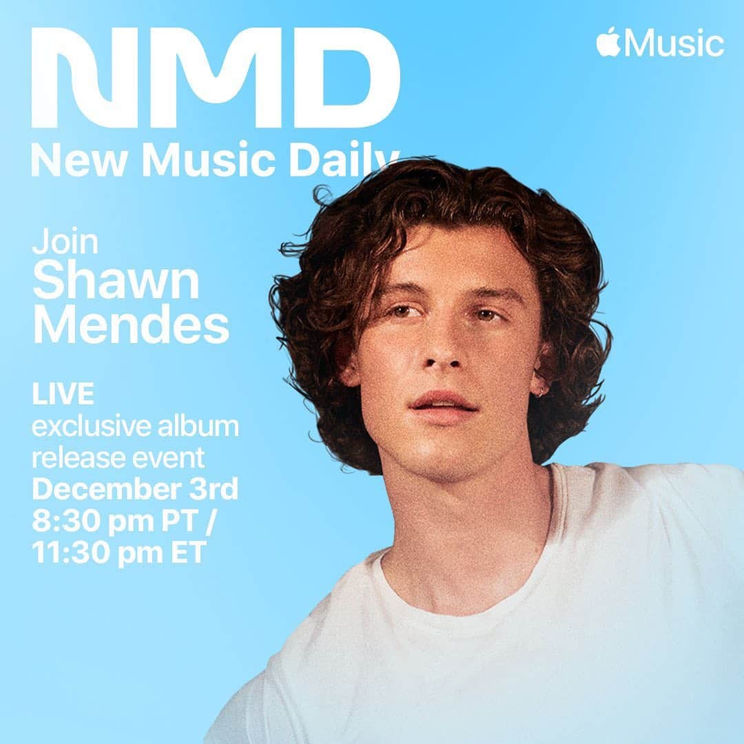 ショーン・メンデスのインスタグラム：「Dec 3rd at 8:30pm PT I’ll be doing a listening party on #NewMusicDaily with @zanelowe 🖤 Anyone can watch & listen on @applemusic. Limited fans will get to join the virtual event room. We’ll be playing songs from #WONDER and answering questions」