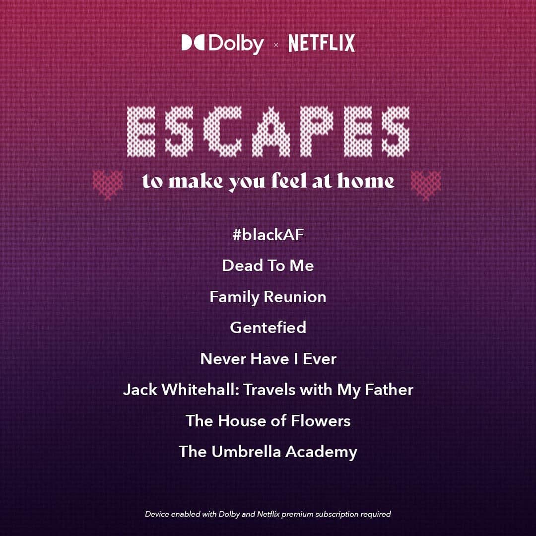 ドルビーラボラトリーズさんのインスタグラム写真 - (ドルビーラボラトリーズInstagram)「Catch up with some families that won’t ask you how dating is going for the hundredth time. And get the warm hug of sound and vision while you’re at it, with Dolby on @Netflix.⁣ ⁣ *Device enabled with Dolby and Netflix premium subscription required.」11月26日 2時29分 - dolbylabs