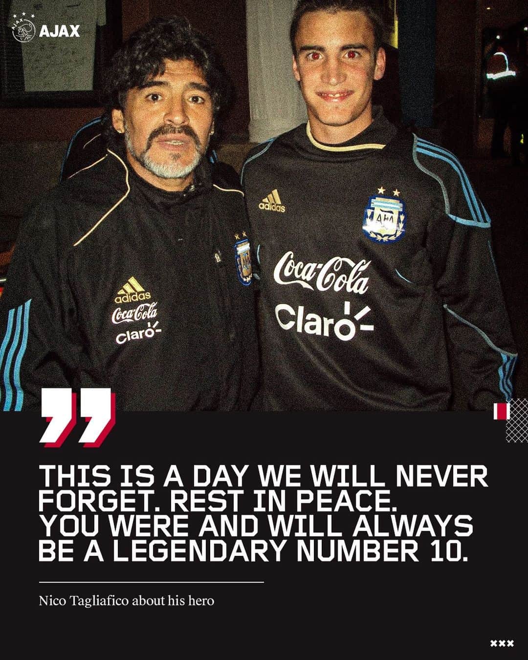 アヤックス・アムステルダムさんのインスタグラム写真 - (アヤックス・アムステルダムInstagram)「Rest in peace, Diego Armando Maradona. ♥️」11月26日 2時35分 - afcajax