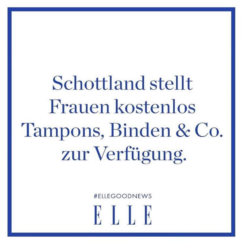 ELLE Germanyさんのインスタグラム写真 - (ELLE GermanyInstagram)「Schottland stellt als erstes Land weltweit kostenlos Periodenprodukte zur Verfügung. Die Hygieneartikel müssen jetzt verpflichtend in öffentlichen Gebäuden bereitgestellt werden, sodass jede*r Zugang zu ihnen erhält. Damit geht Schottland einen wichtigen Schritt für die Enttabuisierung der Menstruation und gegen die Perioden-Armut. 💪#ellegoodnews #period #menstruationmatters #scotland」11月26日 2時52分 - ellegermany