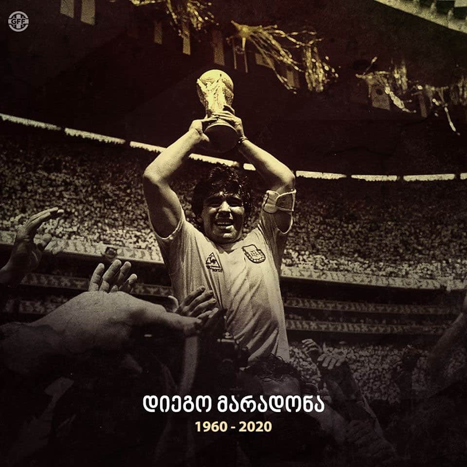レバン・コビアシビリのインスタグラム：「All time football legend Diego Maradona passed away! RIP and thank you for making the history! 🙏  @afaseleccion @fifaworldcup #fifa」