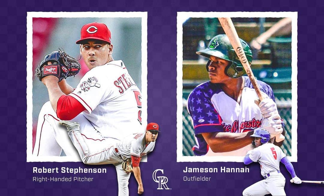 コロラド・ロッキーズのインスタグラム：「We’ve acquired RHP Robert Stephenson and Minor League OF Jameson Hannah from the Cincinnati Reds in exchange for RHP Jeff Hoffman and Minor League RHP Case Williams.」