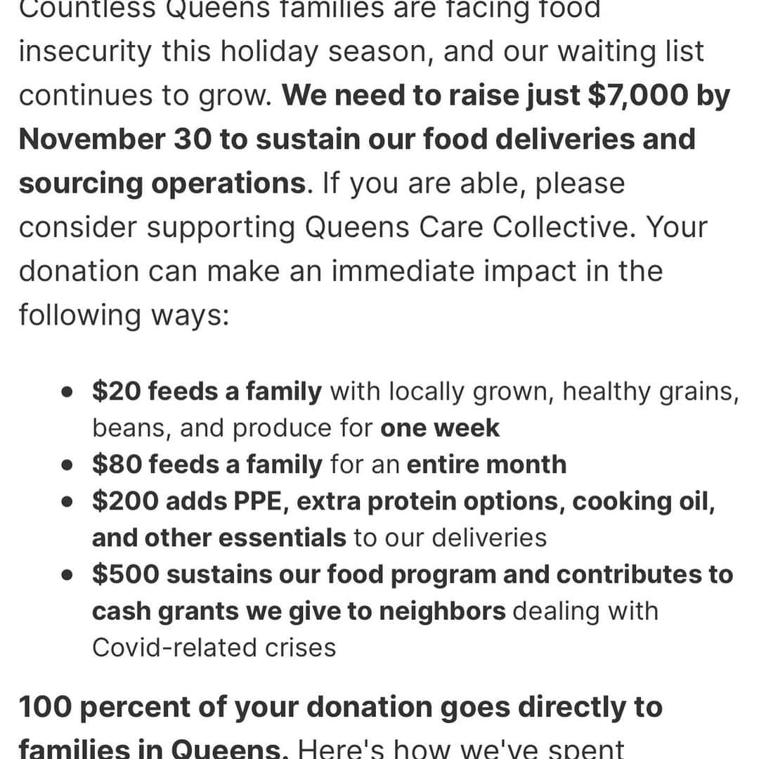 ベラ・ハディッドさんのインスタグラム写真 - (ベラ・ハディッドInstagram)「I’m gonna be real with you guys. I  wake up a majority  of the time sad, fatigued and unmotivated, especially when I’m not working everyday like i usually do. As an empath, I feel my body is telling me I need to not only take care of myself , but continue to engage and support the communities around me . To receive happiness and love in your heart , you must first and foremost give love and happiness to others. Every day (no joke... it brings me joy) I look up, and contact different small groups , or collectives that have singlehandedly been making a conscious effort to help , uplift, share love or provide food/support for whoever around them needs it ... i send them what they need , have a conversation and keep it moving. usually I would just do this without sharing;  it would be too many to post, but sometimes I feel it’s a disservice to these organizations , if I just keep them , and the work that they do, to myself... today I stumbled across @queenscarecollective . They say “solidarity , not charity” which to me , is powerful and something we should always direct back to. It’s not doing charity, it’s moving through your everyday life standing in solidarity with your neighbors ,  ones that are less fortunate or people that help our cities run and don’t the have time to care for themselves ... just a reminder to them that they are important and deserve sustenance and support like every living being on this planet. I think it’s so impressive that if we spend just $80 , Queens Care will prepare a whole month worth of farm grown meals for families in need. They deliver meals for 85+ families across the Bronx, but there are still families on their waiting list! This money is not only for food.  if you swipe you can see what these incredible people are doing with our donations. I’m impressed and wanted to share. Let’s help them help others. I love you guys out there so much 🖤」11月26日 4時33分 - bellahadid