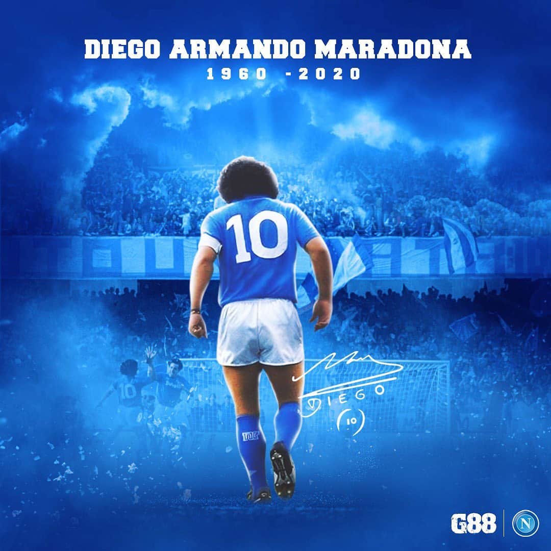 ギョクハン・インレルのインスタグラム：「Se amo il calcio è grazie a te.  Se ho scelto Napoli è grazie a te.  Grazie Diego Sempre. 🙏🏽💙  #DiegoArmandoMaradona #ForzaNapoliSempre @adsdesigner1 #Grazie 🙏🏽」