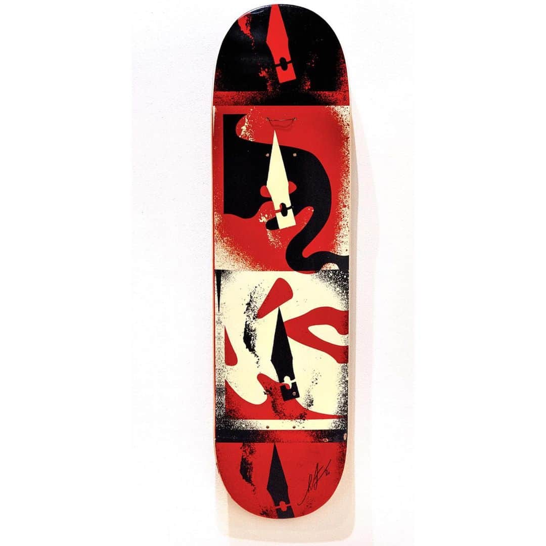 Shepard Faireyのインスタグラム：「THE CUT IT UP - DO IT YOURSELF CUSTOM SKATEBOARD DECK AVAILABLE BLACK FRIDAY, NOVEMBER 27TH!  Skating is something you can do by yourself or with other people, but there are no real rules. I always liked to draw and paint, and skateboarding gave me a cooler outlet for creativity because I could make homemade stencils, shirts, stickers, and re-paint the bottom of my board. Skateboarding and punk rock with their DIY culture was a big breakthrough for me in terms of a creative outlet that allowed me to become the artist I am today. “The Cut It Up - Do It Yourself” skate deck was originally part of the @beyondthestreetsart x @adidas collaboration, which I’m now releasing a limited amount of on Black Friday, November 27th at 12:01 AM PST. This will be your last chance to get your hands on these decks, don’t miss out! -Shepard  The Cut It Up - Do It Yourself Custom Skateboard Deck. 32 x 8 1/4 inches. Lithograph on wood. Signed by Shepard Fairey. $80. Available on Friday, November 27th @ 12:01 AM PDT at https://store.obeygiant.com/collections/prints. Max order: 1 per customer/household.  International customers are responsible for import fees due upon delivery.⁣ ALL SALES FINAL.」