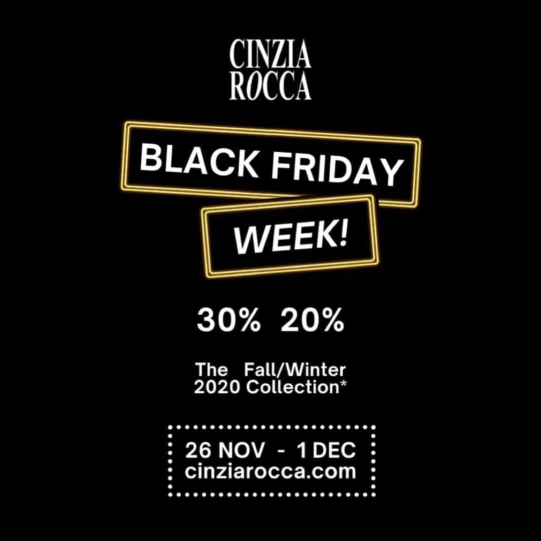 のインスタグラム：「#CinziaRocca #BlackFriday Week is here! Enjoy 30% and 20% off the Fall/Winter 2020 Collection on bit.ly/CinziaRoccaOfficial. Ends on December 1st.  *Limited Edition excluded.」