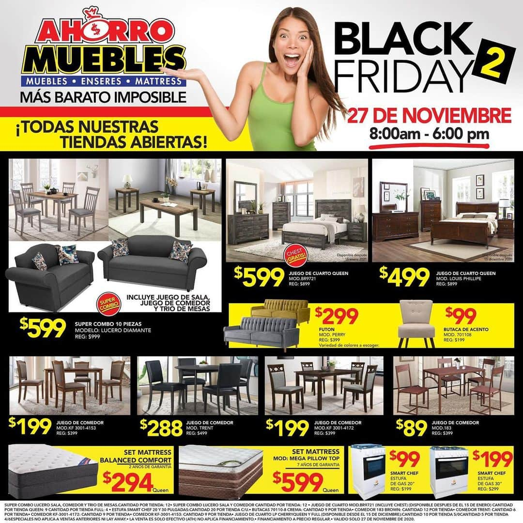 ミゲール・コットのインスタグラム：「🎄🎊 BLACK FRIDAY #2 🎄🎊 @ahorromuebles   -Este viernes 27 de noviembre, es la venta mas esperadas. Visitanos y aprovecha los grandes especiales en muebles, enseres y mattress. ¡Te esperamos!   ¡MAS BARATO IMPOSIBLE!  Todas nuestras tiendas abriran de:  ⏰ 8:00 AM - 6:00 PM   *Valido solo el 27 de noviembre de 2020* *Cantidades limitadas por productos* *No aplica a ventas anteriores, ni lay away* *Entrega a toda la isla* *Ciertas restricciones aplican*  #AHORROMUEBLES #BLACKFRIDAY」