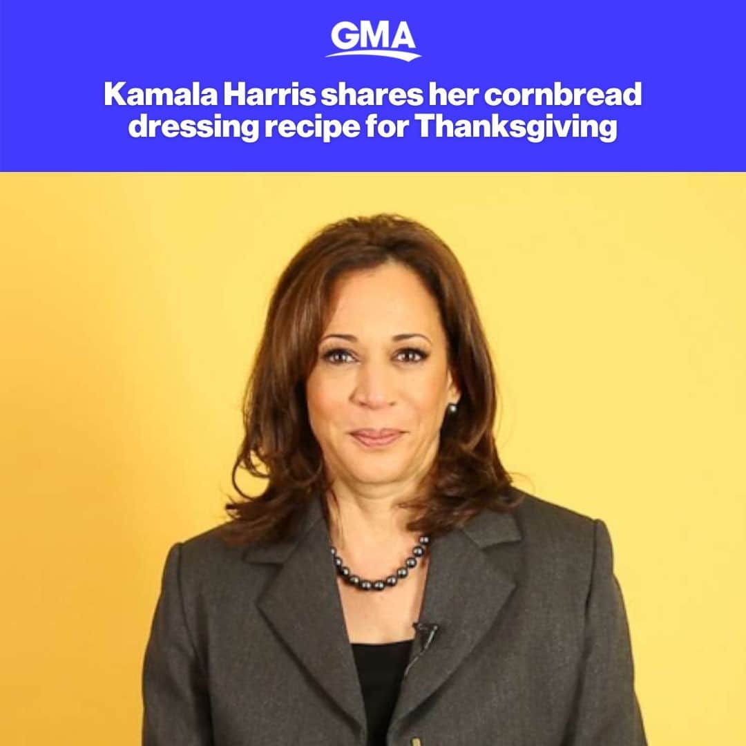 Good Morning Americaさんのインスタグラム写真 - (Good Morning AmericaInstagram)「Vice President-elect #KamalaHarris is serving up one of her own holiday meal traditions ahead of #Thanksgiving. Link in bio for directions on how to make "Kamala's Cornbread Dressing" 😋」11月26日 11時30分 - goodmorningamerica