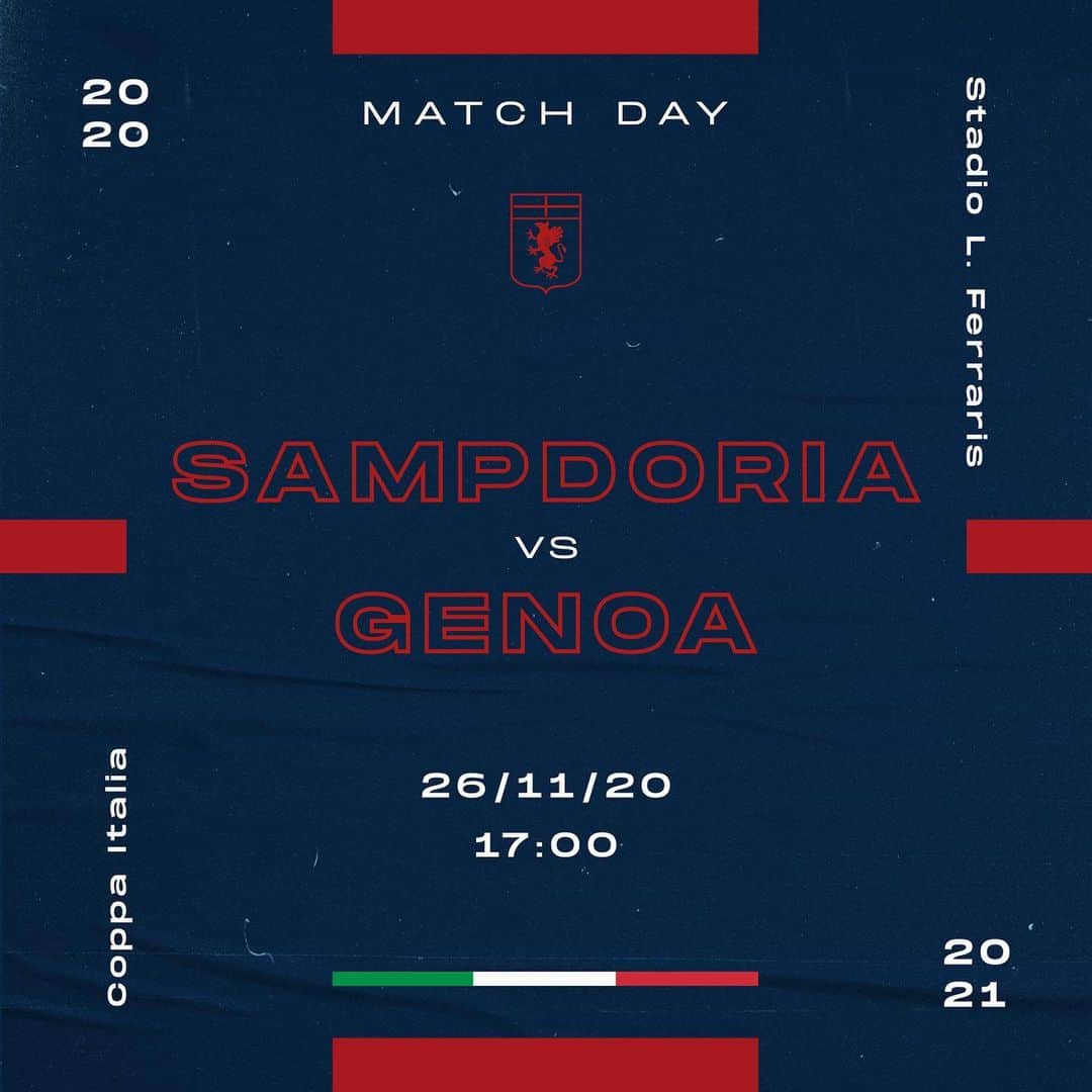 ジェノアCFCさんのインスタグラム写真 - (ジェノアCFCInstagram)「🔴🔵 #SampdoriaGenoa  🏆 Quarto turno di #CoppaItalia  💪 Forza, Grifone!」11月26日 17時31分 - genoacfc
