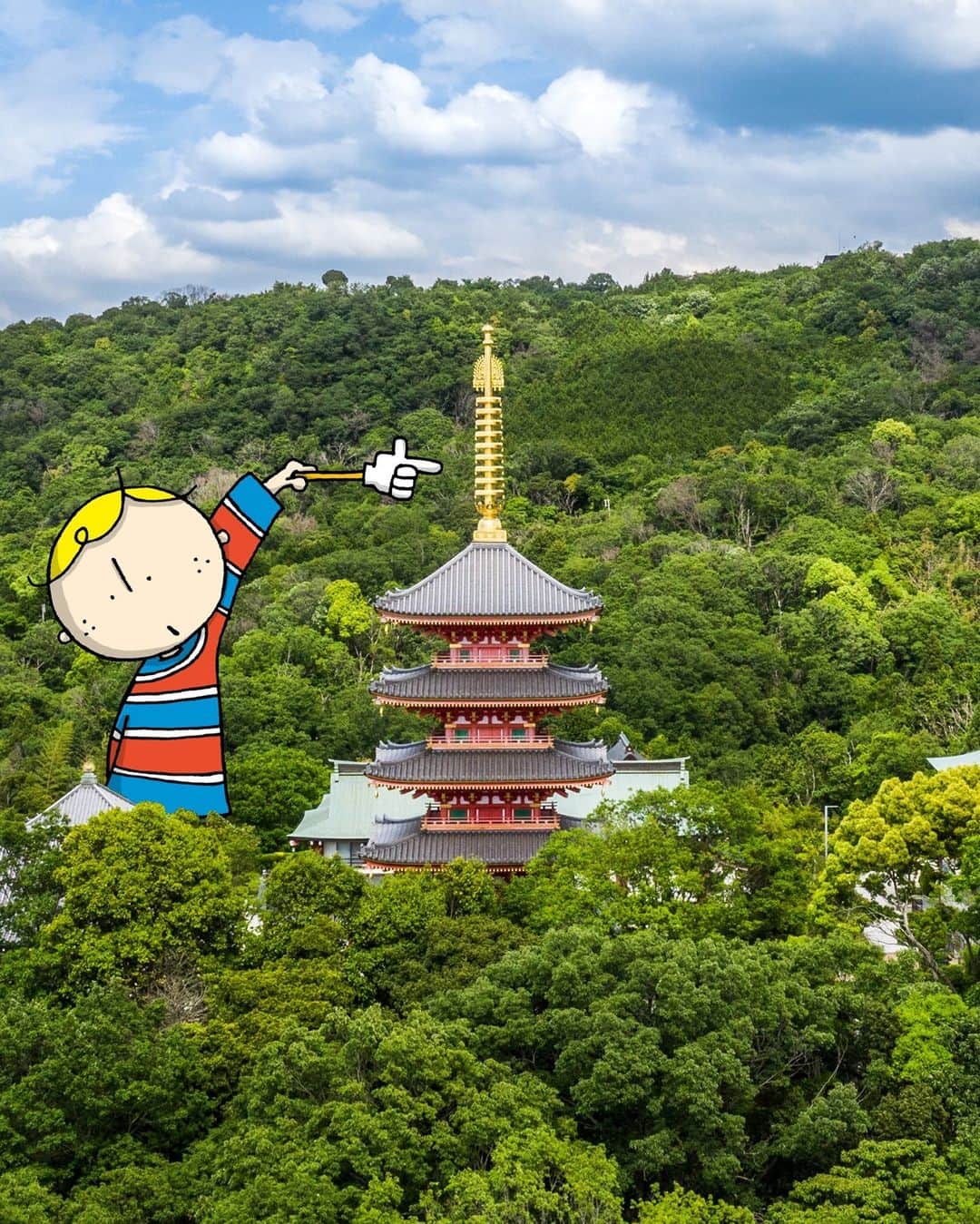 Osaka Bob（大阪観光局公式キャラクター）さんのインスタグラム写真 - (Osaka Bob（大阪観光局公式キャラクター）Instagram)「The 5-story pagoda at Ganshoji Temple is 37 meters tall! (That's over 120 feet for all you Americans😉)  富田林にある願昭寺の五重塔は全長なんと37メートル😲！  ————————————————————— #maido #withOsakaBob #OSAKA #osakatrip #japan #nihon #OsakaJapan #大坂 #오사카 #大阪 #Оsака #Осака #โอซาก้า #osakatemple #ganshoji」11月26日 21時00分 - maido_osaka_bob