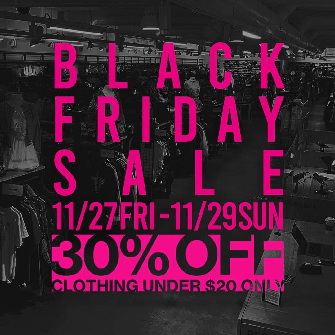 2nd STREET USAさんのインスタグラム写真 - (2nd STREET USAInstagram)「— IN STORE BLACK FRIDAY —  Get 30% Off All Clothing Under $20  Dates: 11/27 (Fri) to 11/29 (Sun)  ————————————————————————  ㅤㅤㅤ #2ndstreet #secondhandfashion  #sellyourclothes #portland  #2ndstreetusa #2ndstreetvintage  #photography #subscribersonly  #pasadena #melrose #costamesa  #newyork #buyandsell #thanksgiving  #noho #shermanoaks #torrance  #losangeles #blackfriday #blackfridaysale  #sustainablefashion #sustainability  #secondhandfirst #blackfriday2020」11月26日 21時54分 - 2ndstreetusa