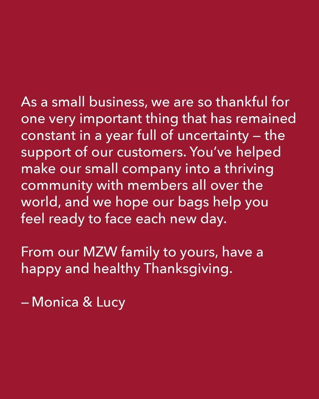 MZウォレスのインスタグラム：「Our gratitude for our community is endless. Happy Thanksgiving from our MZ Wallace family to yours.」
