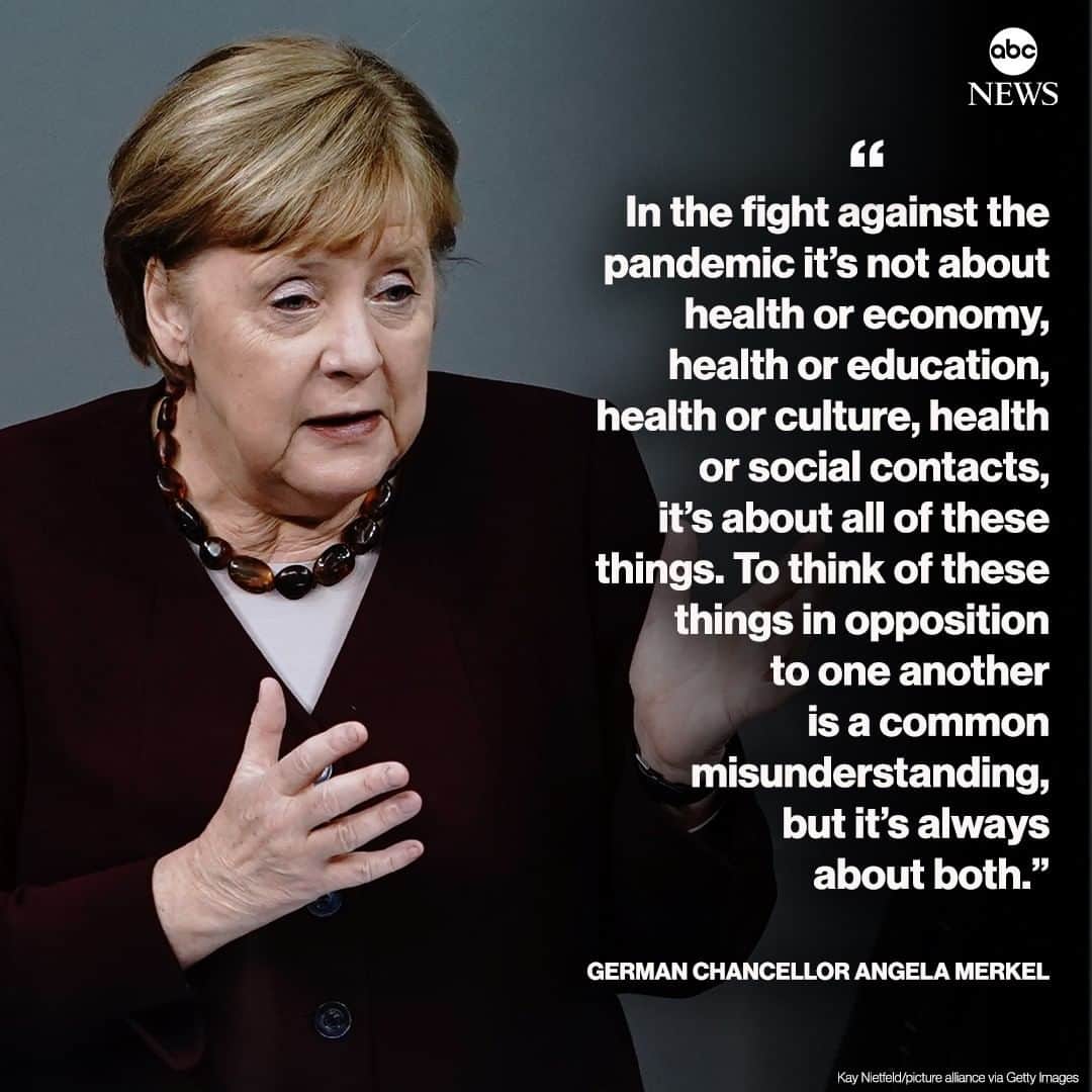 ABC Newsさんのインスタグラム写真 - (ABC NewsInstagram)「“In the fight against the pandemic it’s not about health or economy, health or education, health or culture, health or social contacts, it’s about all of these things.”  Chancellor Angela Merkel urges Germans to remain patient with restrictions meant to slow the spread of the coronavirus. #angelamerkel #coronavirus #germany」11月26日 23時14分 - abcnews