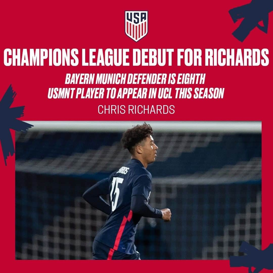 サッカー アメリカ代表チームさんのインスタグラム写真 - (サッカー アメリカ代表チームInstagram)「More to be thankful for:  Alabama-born, #USMNT defender Chris Richards made his @championsleague debut for @fcbayernus on Wednesday.   Congrats, @eastmamba! 🇺🇸👏」11月27日 0時02分 - usmnt