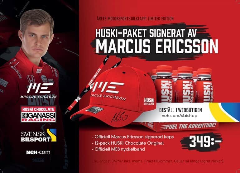 マーカス・エリクソンのインスタグラム：「Missa inte detta 🚨! Jag har tillsammans med @svensk_bilsport och @huskichocolatesweden tagit fram årets motorsportsjulklapp 🧢🇸🇪🍫. Limiterat antal tillgängliga. Länkar till var du kan köpa i min story och bio #ME8」