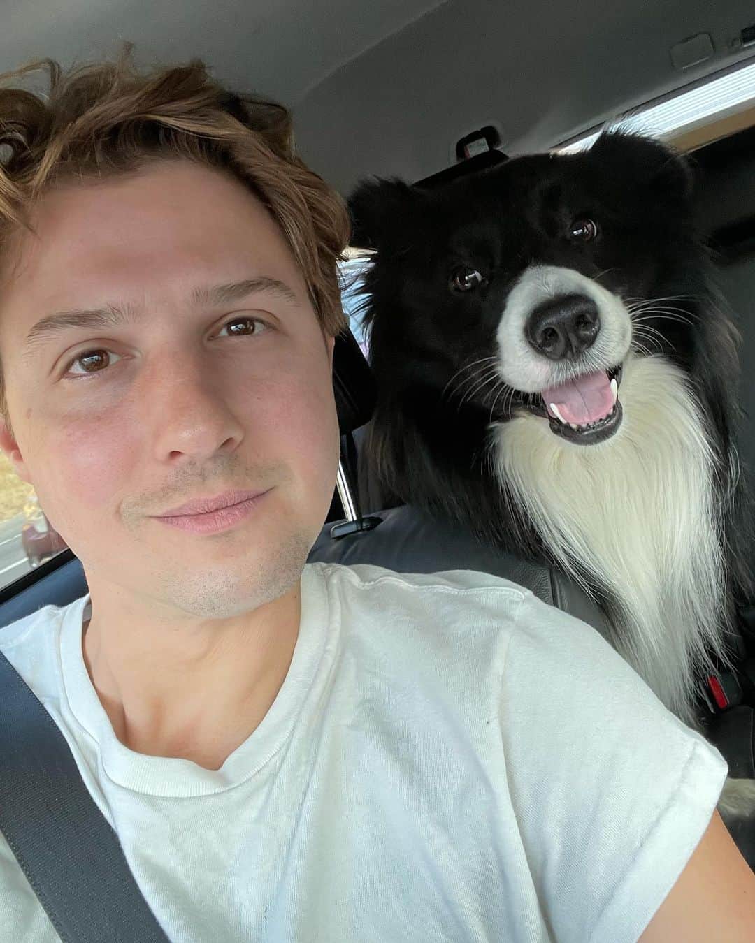 のインスタグラム：「A lot of you have been asking about my skin routine... So, here it is... I wake up every day to this idiot licking my face and that’s it. Happy Thanksgiving from Kibou and I!」