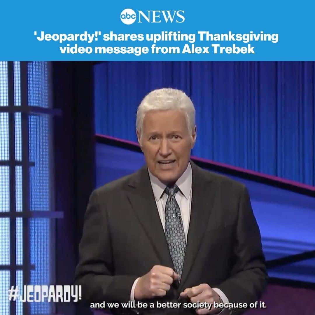 ABC Newsさんのインスタグラム写真 - (ABC NewsInstagram)「Alex Trebek is with us in spirit this Thanksgiving, and despite the difficult year 2020 has proven for so many, he offered a posthumous message with a warm reminder that "there are many reasons to be thankful." More at link in bio.」11月27日 3時01分 - abcnews
