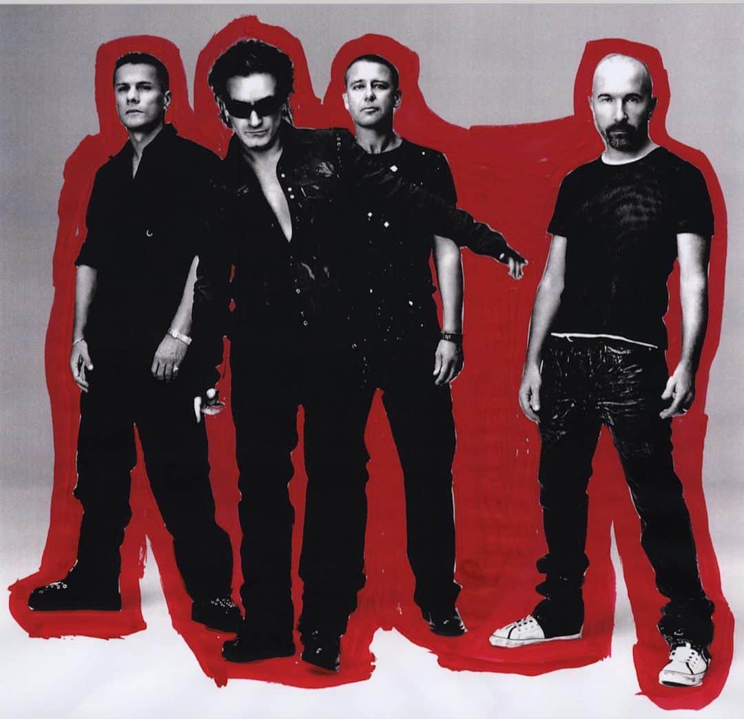 U2さんのインスタグラム写真 - (U2Instagram)「This 2004 image above was my attempt to create a cover for the Atomic Bomb record, shooting the guys in a London photo-studio individually (analogue), put them together and retouch them digitally. I then painted around them which is what we see here. Kind of basis on which I subsequently wrote the album title and the name U2 a few times over each other by hand. I love using paint to get away from perfection. Obviously it didn’t get anywhere in terms of usage but I thought I share it regardless as it is the end of my takeover :-))) Thanks for sticking with these posts for 3 days, it was my pleasure! #AntonU2Takeover @antoncorbijn4real」11月27日 3時01分 - u2