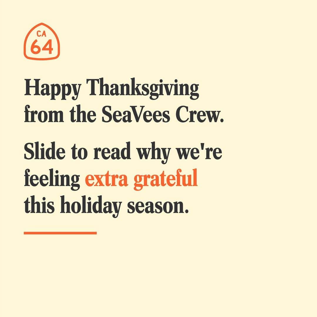 シービーズのインスタグラム：「We’re so thankful.   If there’s one thing that continues to ring true throughout 2020, it’s that nothing is more important than community. Community is integral to everything we do at SeaVees and we know that now is a critical time to continue working together for better days ahead.   We can say firsthand that we are lucky and humbled by the support we’ve received from our community. We’re a small team and your support over the last year has allowed us to continue doing what we love.   Let’s reach out, lend a hand, and support the people in our communities who need it. Even the smallest act can have a huge impact.   Wishing you happiness, health and safety this holiday season.  Love the SeaVees Crew.」